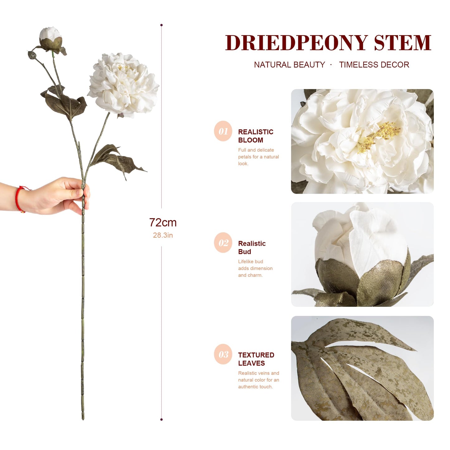 White Artificial Peony Flowers for Vase, 6 Faux Peony Stems with Large Realistic Blooms and Buds, 28.3" Long Stem Silk Peonies, Faux Flowers for Wedding Centerpieces, Living Room Table Home Decor