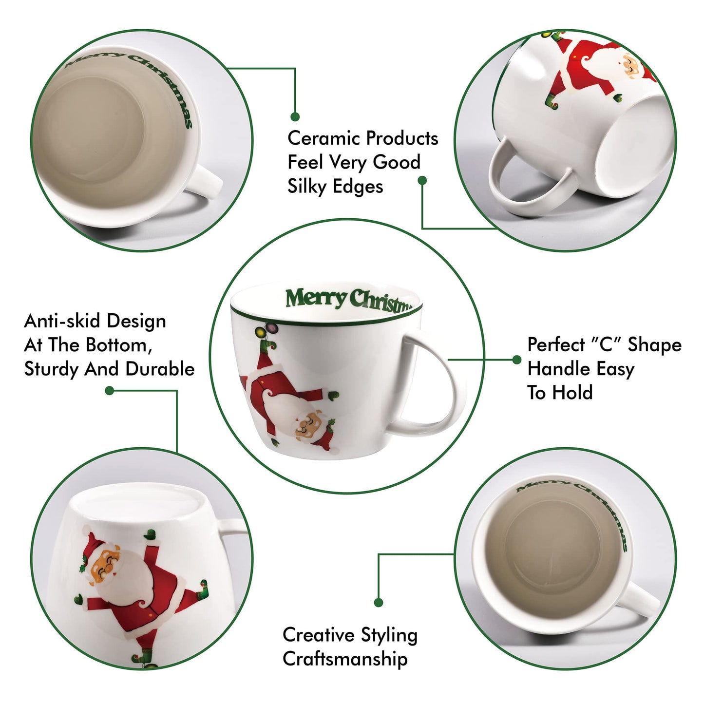 fMSDD Merry Christmas Coffee Mug Huge Novelty Cup Funny Ceramic Soup Bowl with Handle, 30 oz Wide, Multi-purpose, Santa Mug for Co-workers, Friends, Holiday Decor, White Green Letters