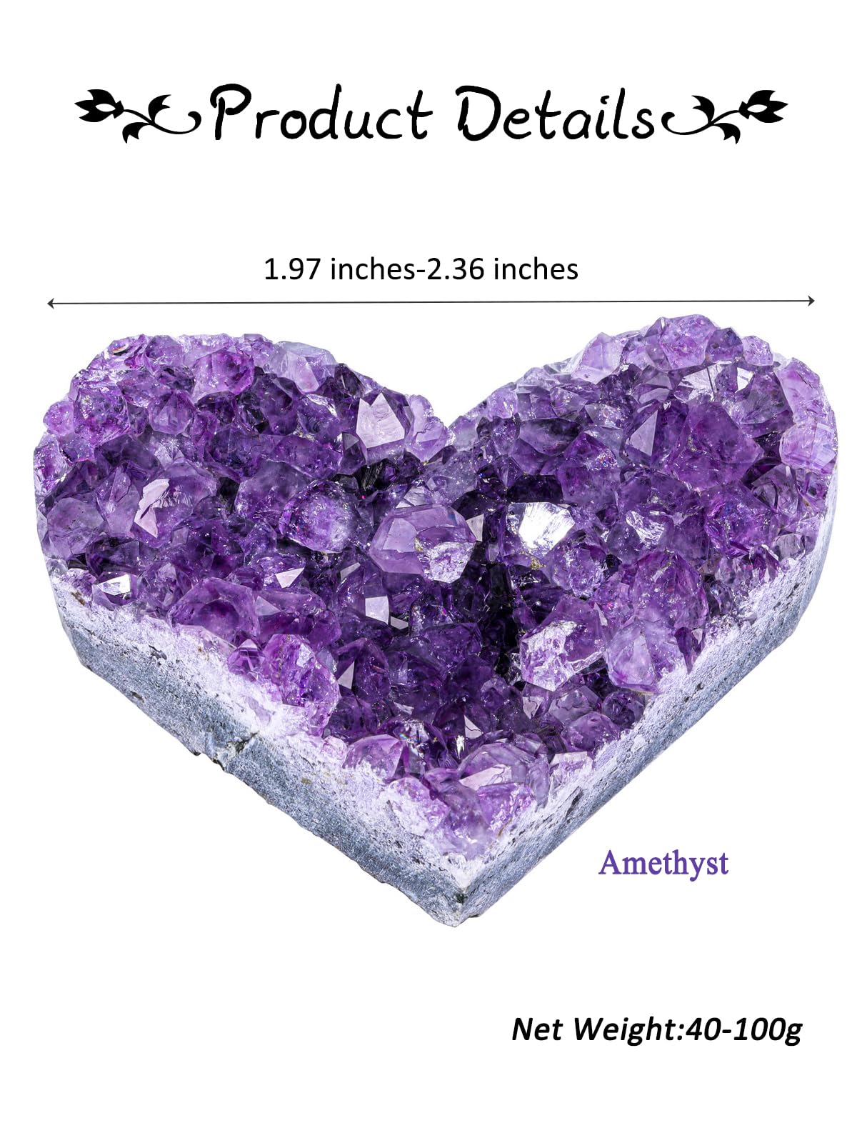 CrystalTears Amethyst Healing Crystal Geode Cluster Heart Amethyst Rock Quartz Crystals Mineral Stones Natural Raw Gemstone Specimen for Reiki Meditation Home Decor Crystal Gifts 1.97”-2.36“