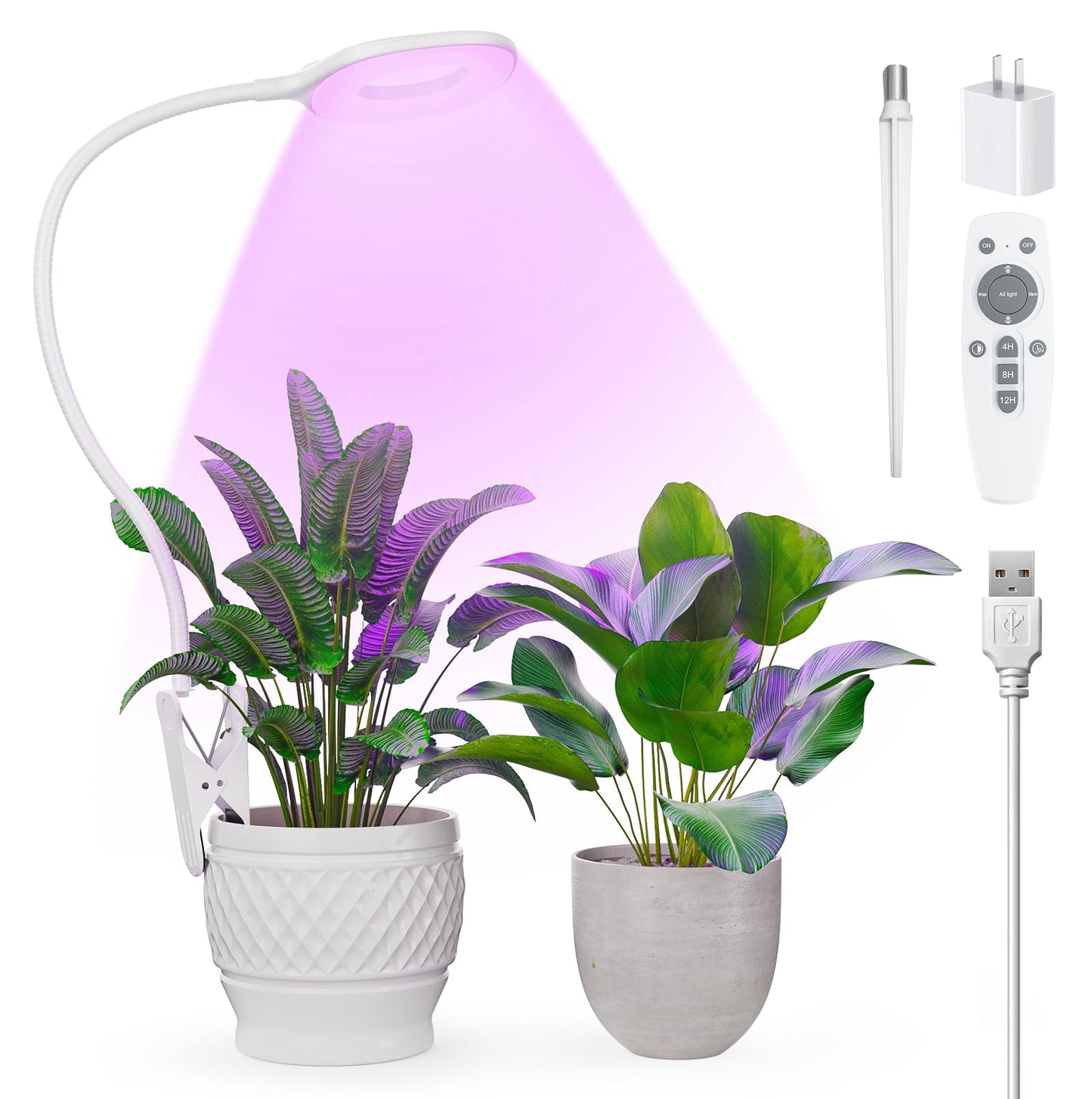 POBOMVOM Full Spectrum Grow Lights for Indoor Plants, Clip On Plant Lights for Indoor Growing with 4/8/12H Timer, 3 Light Modes, 10 Dimmable Levels, Adjustable Gooseneck, Remote Control