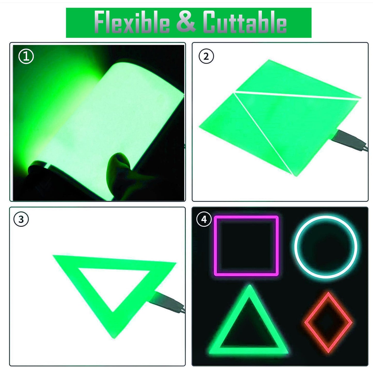 Flexible Led Panel,Electroluminescent Panel Sheet EL Tape Cuttable Soft for Mask Eye Cosplay Party Decor DIY-Continuous/Slow Flash/Fast Strobe 10x10cm (green, 10x10)
