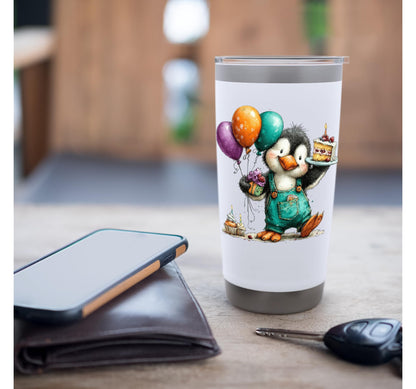Cute Penguin Birthday Cake Balloons Celebration Stainless Steel Insulated Tumbler