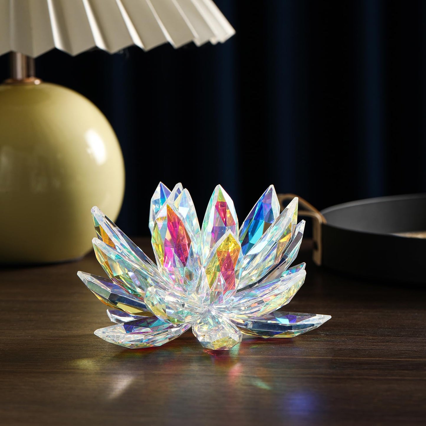 QNGCOLRCY Crystal Lotus Glass Figurine Yoga Buddhism Healing Meditations Lotus Flower Gift Table Car Home Decor (Colorful)