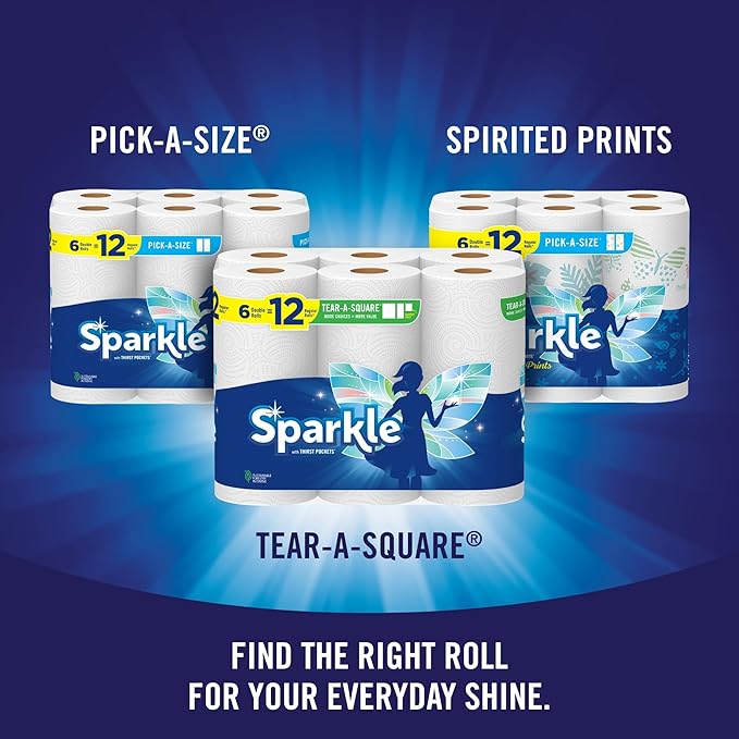 Sparkle Tear-A-Square Paper Towels, 2 Double Rolls