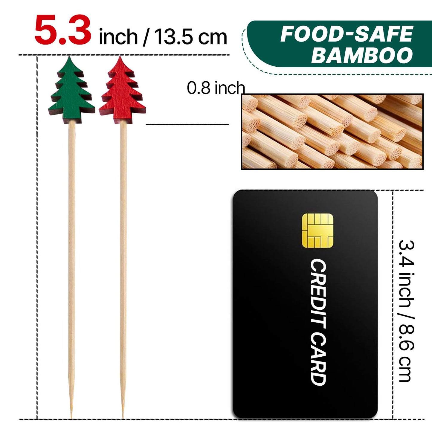 PuTwo 100 Counts 4.7 Inch Toothpicks for Appetizer, for Cocktail Party, Drink Picks with Trees, Decorative Skewers Party Picks