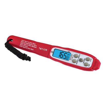 Taylor Digital Waterproof Thermometer with Bright Blue Backlight for Kitchen, Meat, Food, Grill, BBQ Cooking, Red, Standard,(806GW)