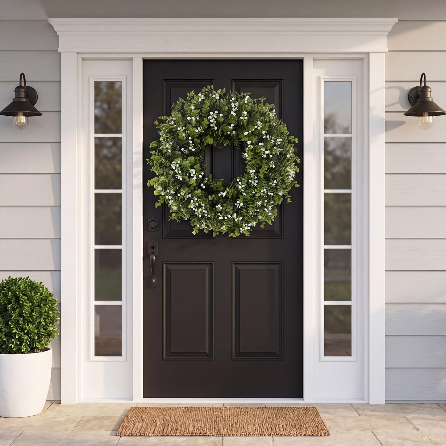 26" Large Eucalyptus Wreaths for Front Door,Spring Summer Fall Autumn Winter Wreaths,Eucalyptus Outdoor Wreath with Babys Breath for Porch, Wall,Home Decor- Spring Summer Fall Winter All Seasons