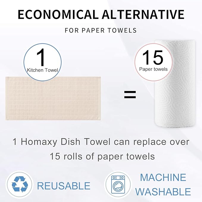 Homaxy 100% Cotton Terry Kitchen Towels, Checkered Designed, Soft and Super