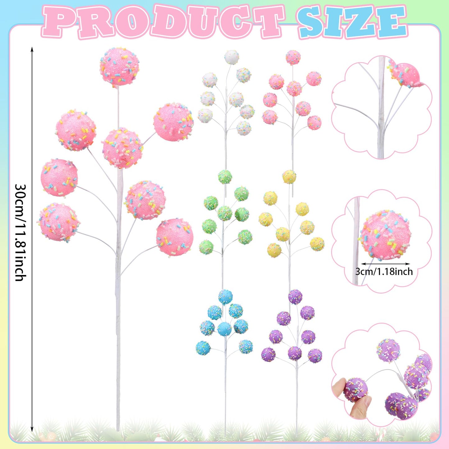 Daifunli 12 Pcs Pastel Christmas Decorations 12 Inch Candy Cane Christmas Tree Picks Macaron Lollipop Picks Candy Ornaments for Xmas Tree Topper Vase Filler Wreath DIY Crafts Home Decor Gifts