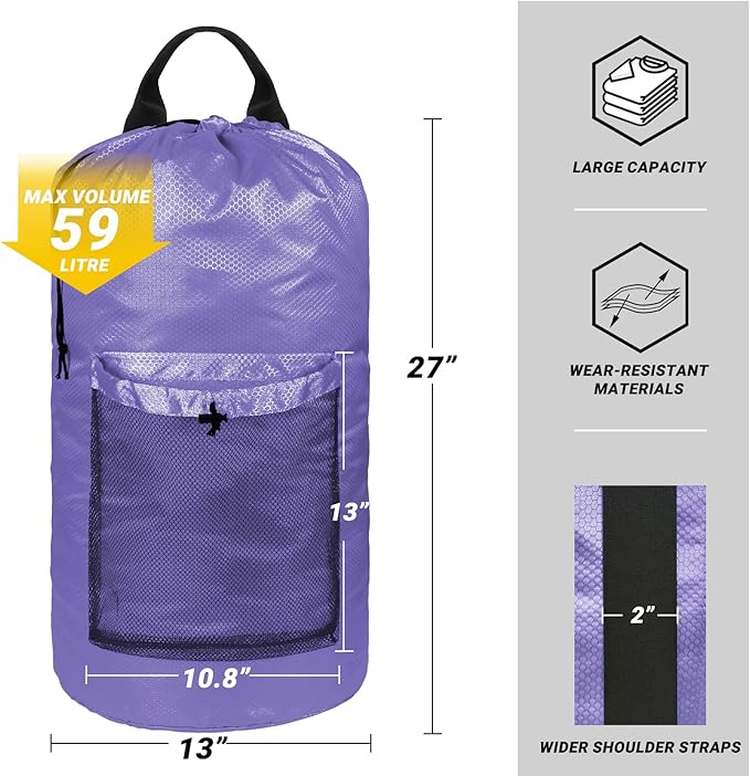 Laundry Bag with Shoulder Straps and Mesh Pocket Laundry Backpack Large