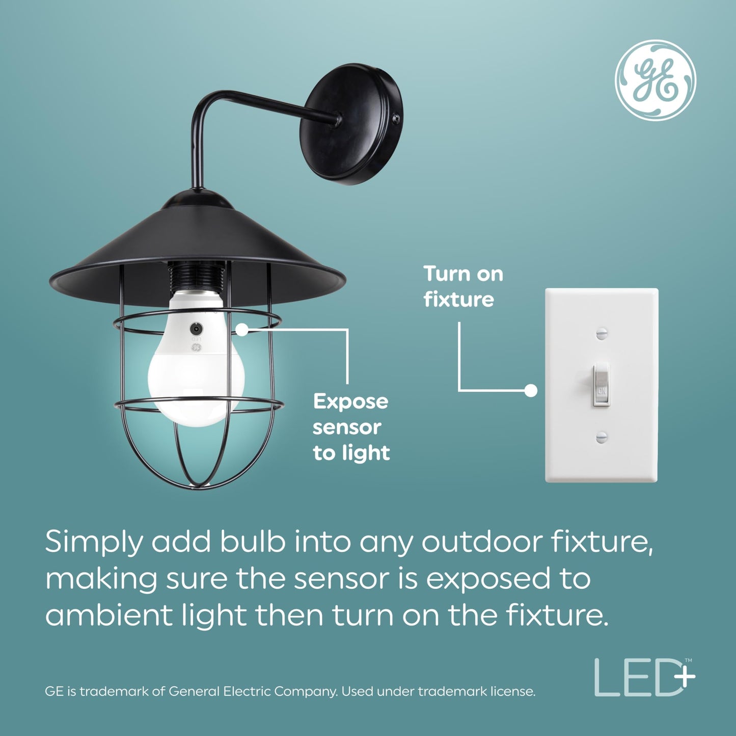 GE LED+ A19 Dusk to Dawn LED Light Bulbs, Automatic On/Off Outdoor Security Light, Soft White (2 Pack)