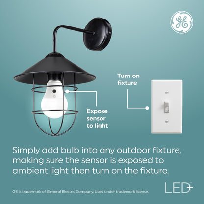 GE LED+ A19 Dusk to Dawn LED Light Bulbs, Automatic On/Off Outdoor Security Light, Soft White (2 Pack)