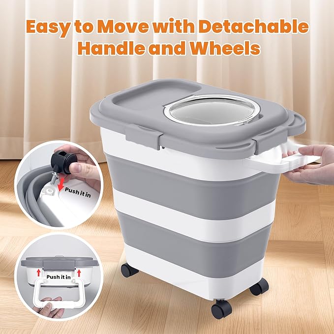 25-28lbs Dog Food Storage Container, Collapsible Dog Food Container, Airtight