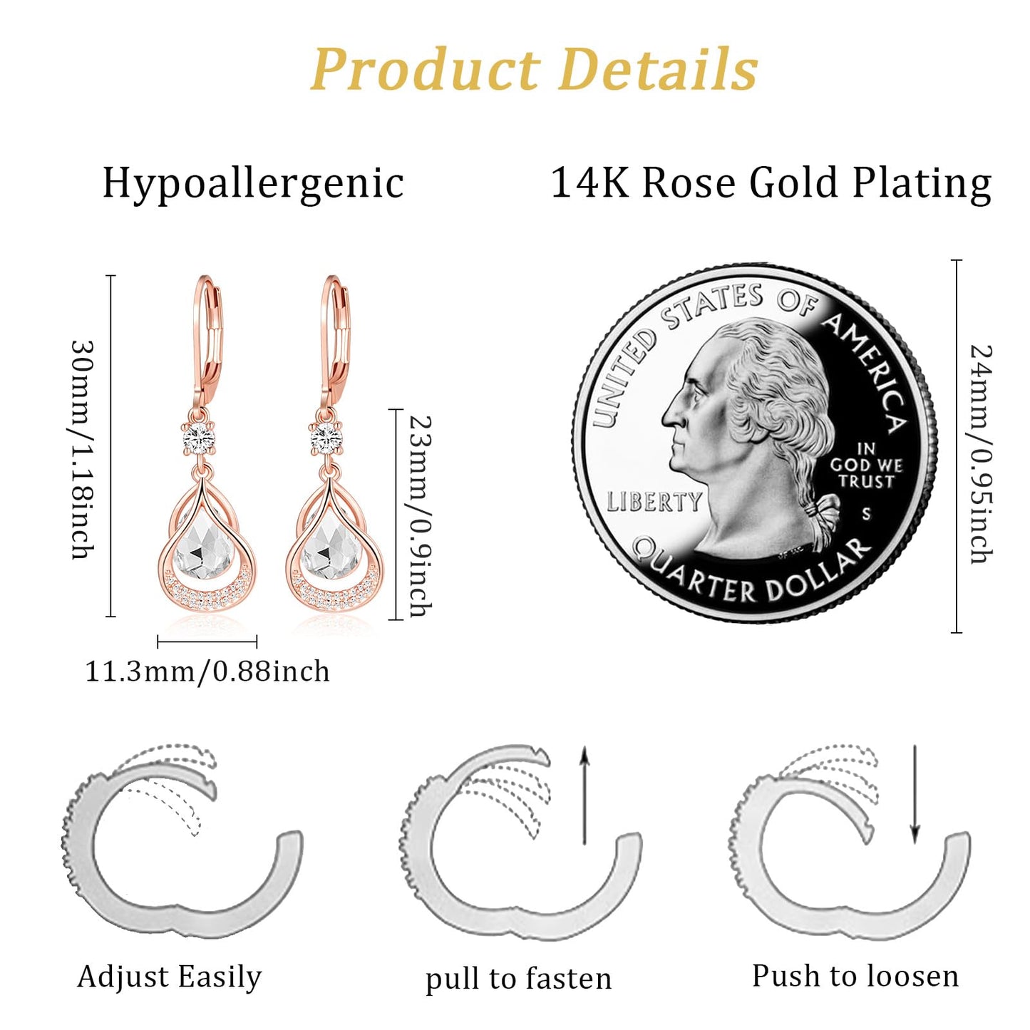 Dangle Trendy Leverback Birthstone Earrings Rose Gold Plated Teardrop Dangle Earrings Jewelry Christmas Birthday Gifts for Women (Rose Gold November)