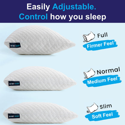 Sidney Sleep Pillow for Side and Back Sleepers - Comfort for Neck and Shoulder Pain - Adjustable and Customizable Shredded Memory Foam Filling - Queen Size - Includes Additional Foam Fill (White)