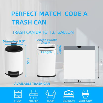 120 Counts 1.6 Gallon Mini Drawstring Trash Bags, Small Garbage Bags by KSSKSS, Code a fit 4.5-8 Liter, 1.2-2 Gal, White Trash Bin Liners for Home Office Kitchen Bathroom Bedroom
