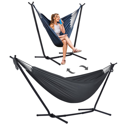SUNCREAT 2-in-1 Hammocks Convertible Portable Double Hammock with Stand Included, Outdoor Hammock and Stand, Patented, Dark Grey