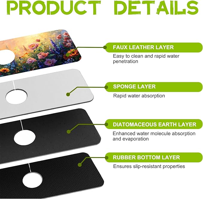 Kitchen Sink Splash Guard Faucet Mat Super Absorbent Fast Drying Mat Guard
