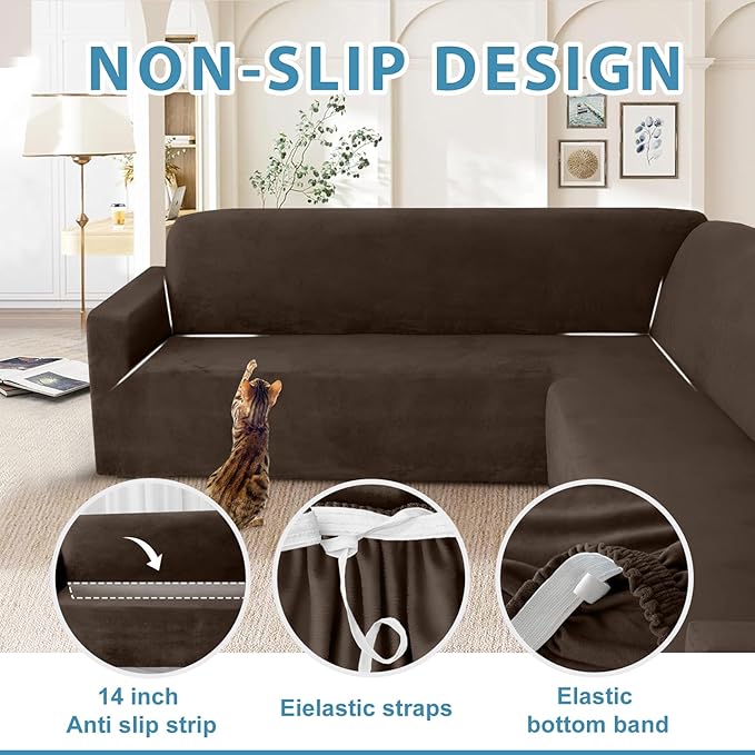 HDCAXKJ Corner Sectional Couch Covers Velvet Stretch L Shape Sofa Cover Soft