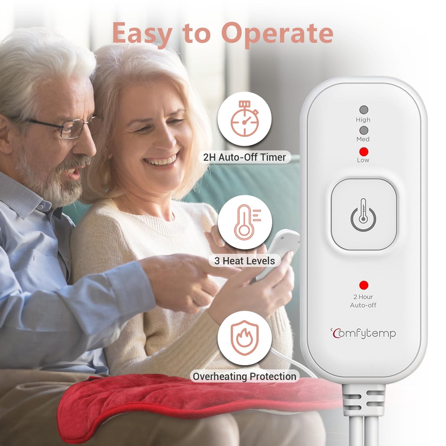 Comfytemp Weighted Heating Pad for Back & Period Cramps, FSA Eligible, Birthday Gifts for Mom Dad Women Men, 2.2lb HSA Electric Heat Pad for Neck Shoulder Pain Relief, 2H Auto-Off Heated Pad, 12x24