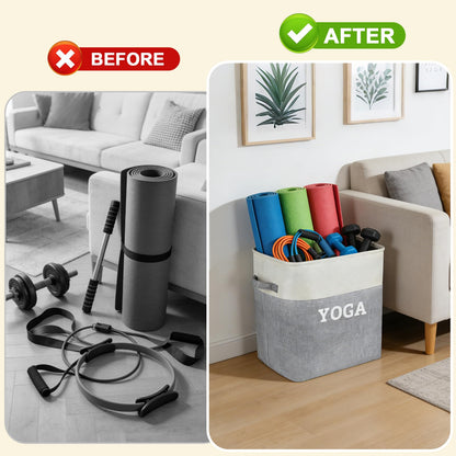 Lukeline Yoga Mat Holder Storage Basket, Home Gym Storage Organizer Yoga Exercise Equipment Storage, Yoga Basket Foam Roller Workout Equipment Storage for Home Exercise and Fitness Gear