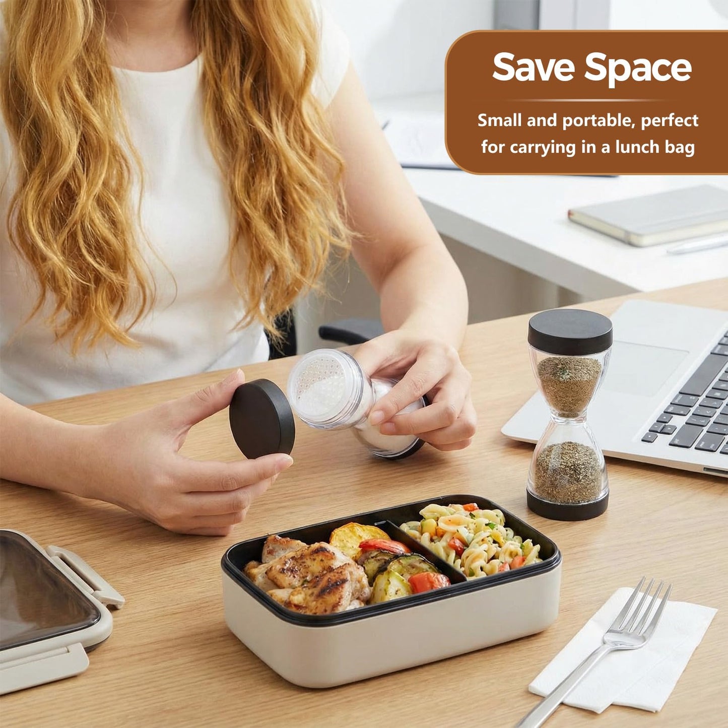 LemonRoad 6 Pcs 2 in 1 Travel Salt and Pepper Shaker for Lunch Box Portable Mini Split Compartment Seasoning Bottle Outdoor Salt Container Secure Lid for Camping Rv Backpack BBQ