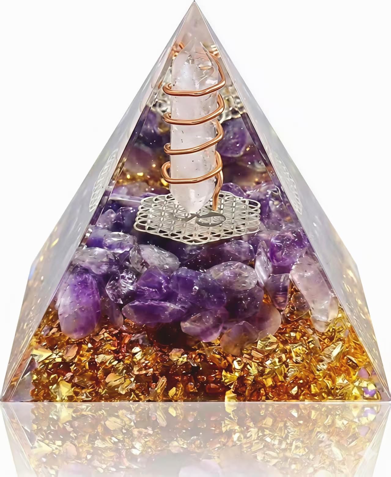 L&A Amethyst Orgonite Pyramid Decor – Focus & Stress Relief Crystal for Office Desk – Natural Healing Stone for Success, Productivity, Meditation & Valentine’s Gift (Purple, 2.4")