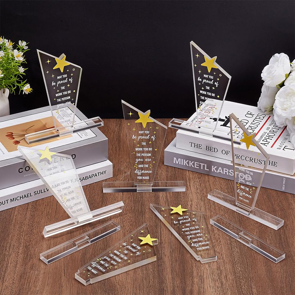 CUTHOLLOW Bulk 10 Sets Acrylic Recognition Desk Block 5.51x6.42 Inch/14x16.3 cm Clear Self Standing Trophy Lightweight Crystal Look Employee Appreciation Award for Coffee Station Display, Transparency