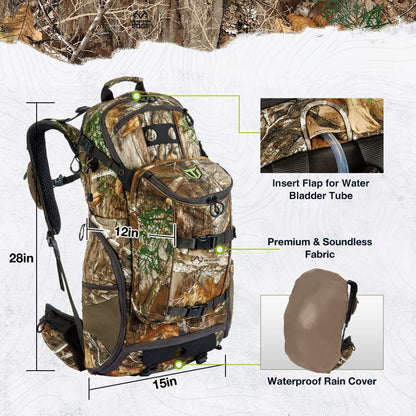 TIDEWE Hunting Backpack 3400cu, Silent Frame Hunting Pack for Bow/Rifle/Pistol（Camo）