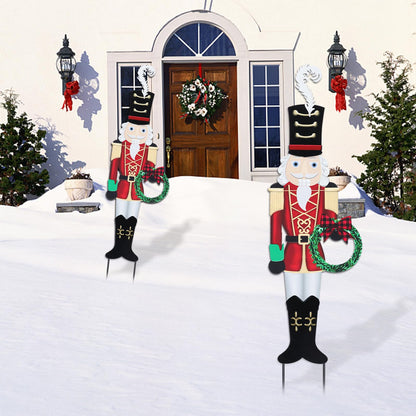 Christmas Yard Sign Decorations Outdoor Christmas Nutcracker Wreath Yard Signs with Metal Stakes for Xmas Holiday Party Lawn Sign Garden Decor Outdoor Yard Signs