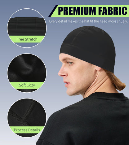 Hovyjumz 2 Pieces Cotton Skull Caps for Men Women Helmet Liner Breathable Sleep Hat Chemo Headwear Running Cap
