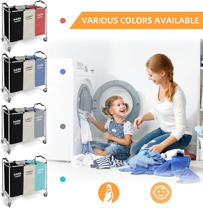 Laundry Basket with Wheels, 240L Laundry Hamper with 3 Clothes Hamper Bag