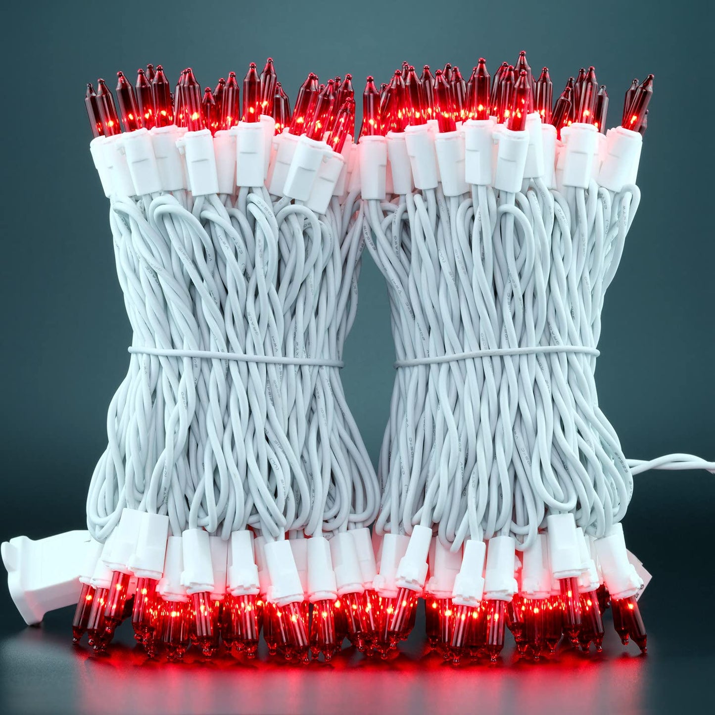 YULETIME 200 Red Christmas String Lights, 2-Set 33 ft 100 ct White Wire