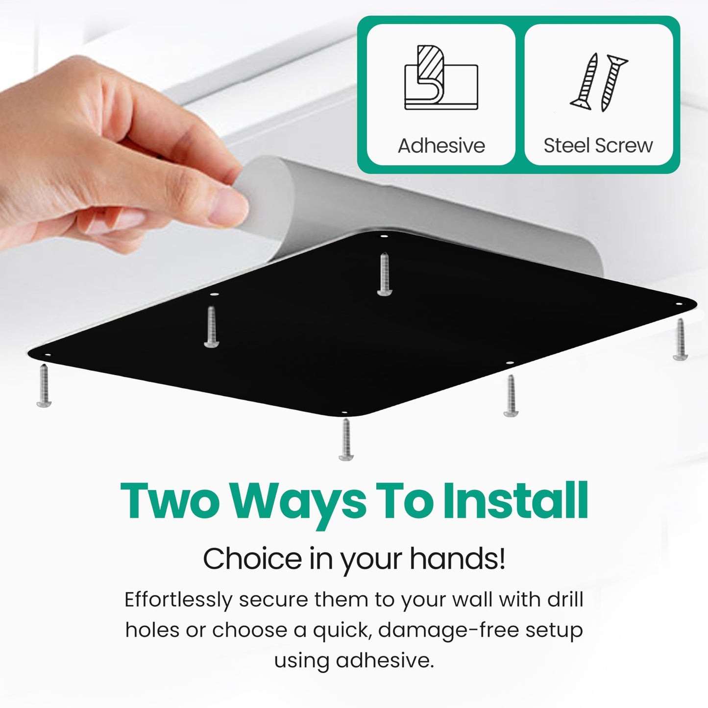 17.5inchX11.5inch Large Stainless Steel Plate for Magnets, 3M Adhesive Back, Mounting Screws, Ideal for Magnetic Shelf, Spice Holders, Colorful Magnets as a Gift. Mount Anywhere! (Black, 1 Pack)