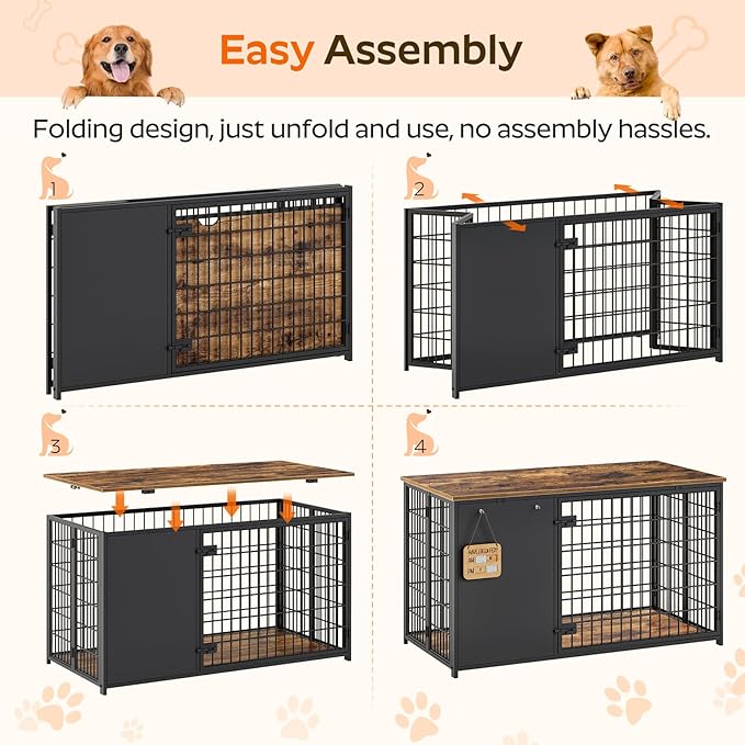 YATINEY Foldable Dog Crate Furniture, 47.2" Dog Crate