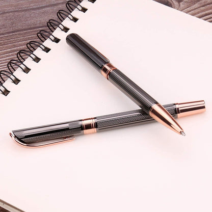 SHALORY Ballpoint and Rollerball Pen Set, Stylish Line Engraved Metal Pen Elegant Smooth Writing Gift Pen (2 Pens with 2 Extra Refills)