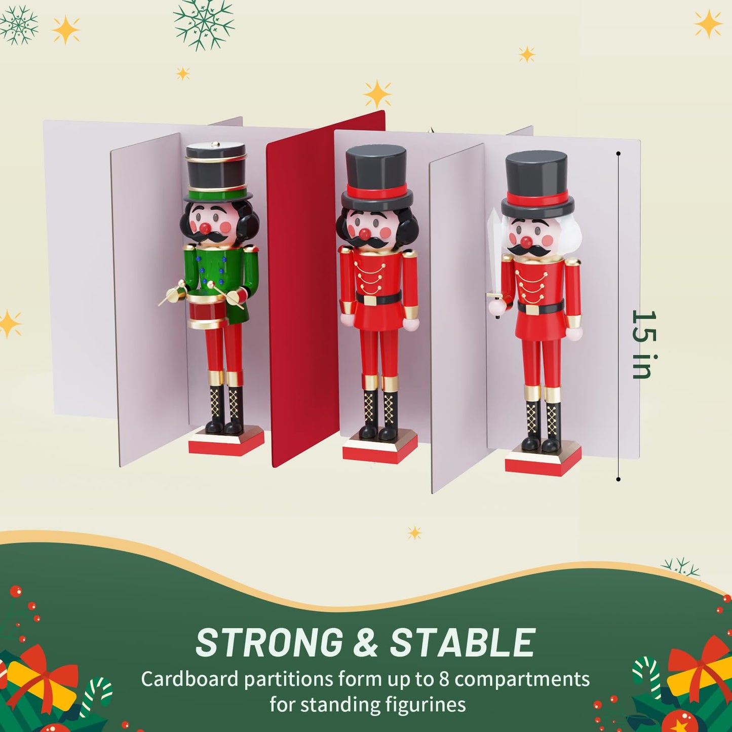 EverMerry Nutcracker Storage Containers and Figurine Collectibles Storage Box， Large Ornament Storage Organizer Stores Up to 8 Holiday Christmas Nutcrackers Figurines-Carolers Ornaments Red/15 Inches