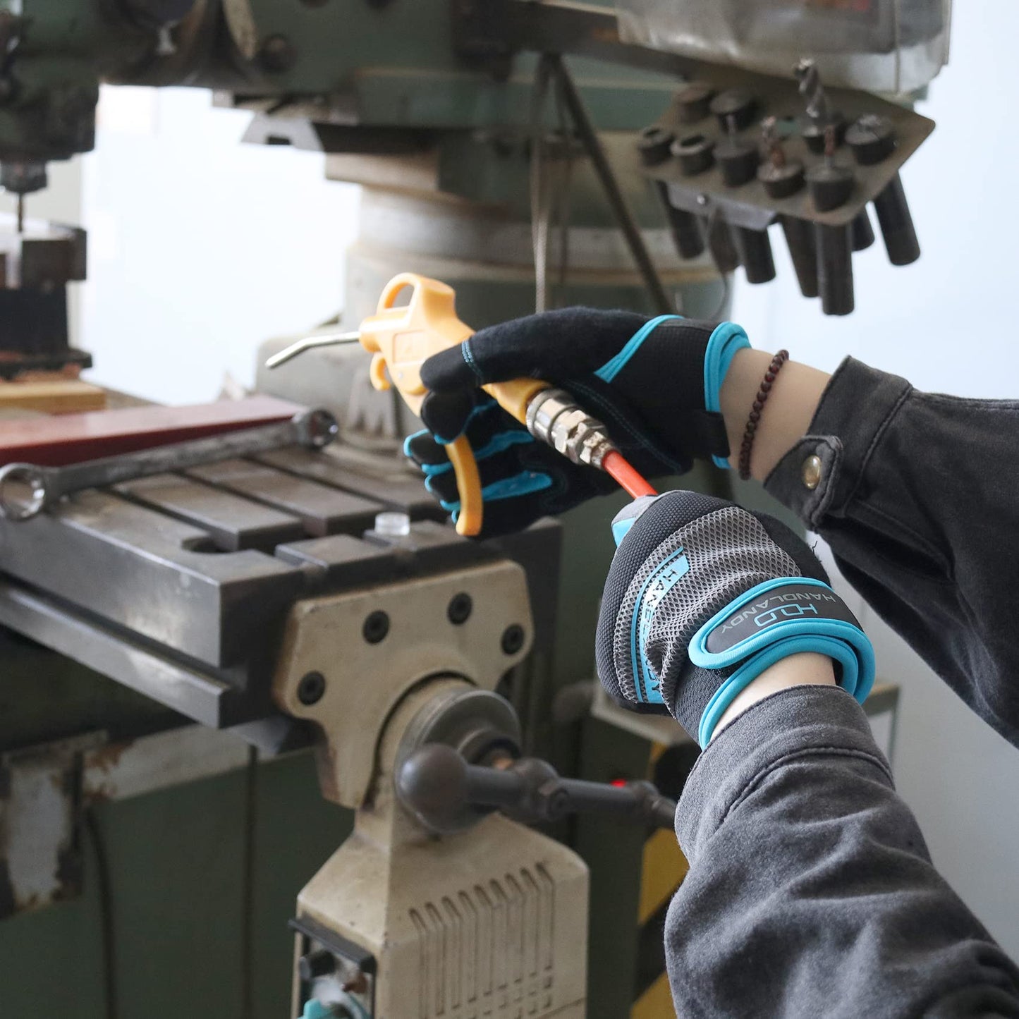 HANDLANDY Utility Work Gloves Mens & Women, Safety Mechanic Working Gloves Touch Screen, Flexible Breathable Yard Gloves (Medium, Blue-Men Size)