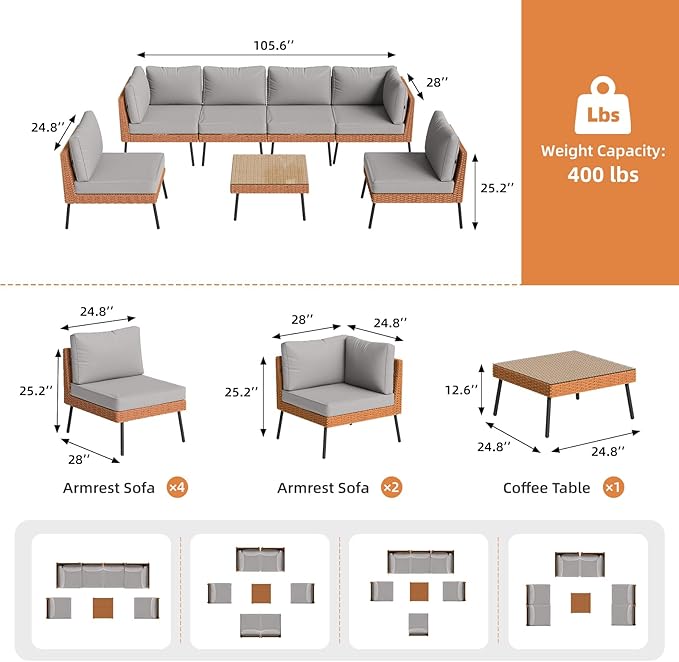Aoxun 7-Piece Patio Furniture Set, Wicker Outdoor Furniture