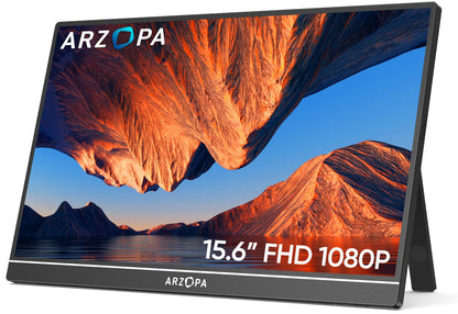 ARZOPA Portable Monitor, 15.6" 1920×1080 FHD IPS Portable Monitor for Laptop with Kickstand, Ultra-Slim Second Screen for Laptop/PC/Mac/PS3/4/5/Xbox - USB C & HDMI Connectivity - A1