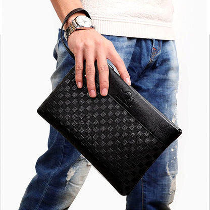 A-QMZL Men's Leather Clutch Bag Large Capacity Business Clutch Bags Wallet Card Slots Pockets with Zipper Wallets for Men with Wrist Strap Wrist Bag Work Travel Casual, Black, 26*17*3.5cm, Retro