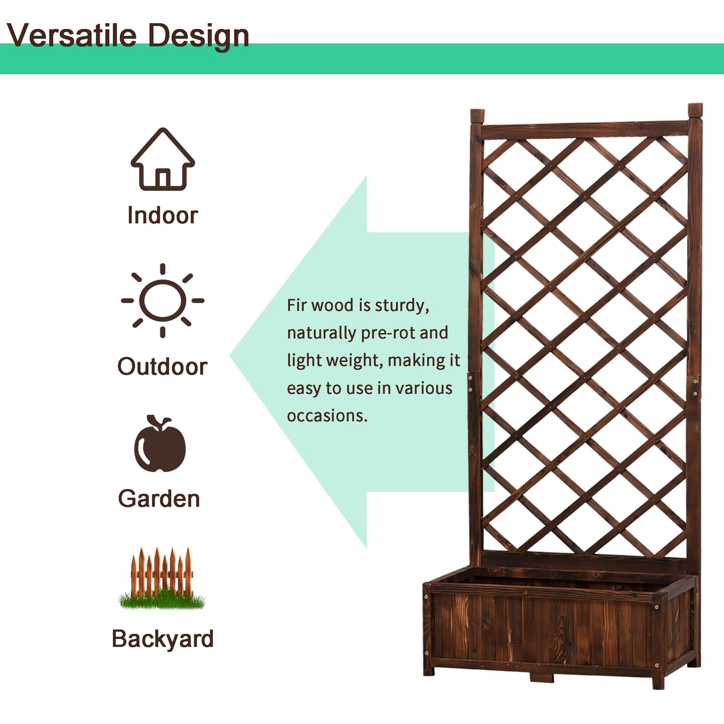 Anraja Raised Garden Bed with Trellis Wooden Planter Box Outdoor Wood Compact Privacy Screen for Climbing Plant Planting Flower Patio Tomato Vegetable Herb Balcony Porch 29.5" L x 17.0" W x 67.0" H