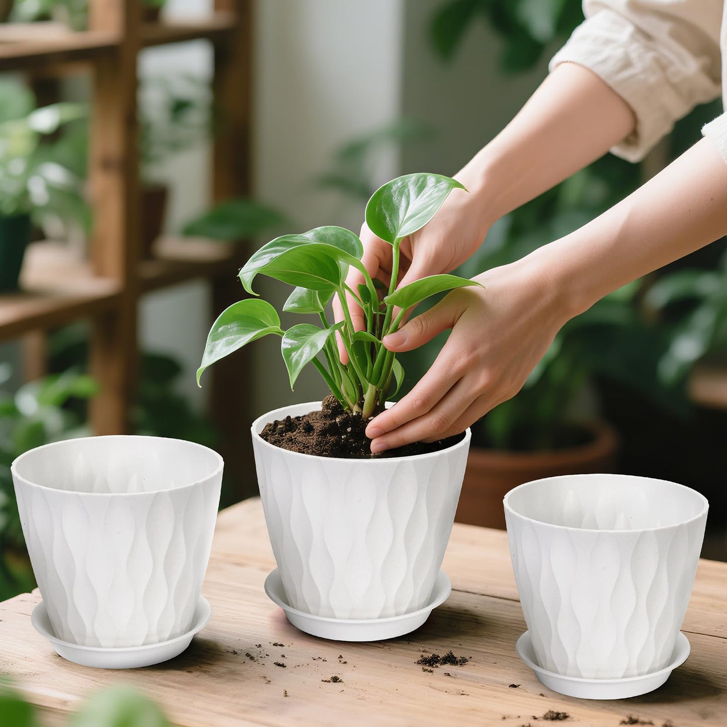 GARDIFE 7/6.5/6/5.5/5/4.5/4 inch Plant Pots, 7 Pack Flower Pots Indoor Outdoor, Planters with Drainage Holes and Tray Saucers (White)