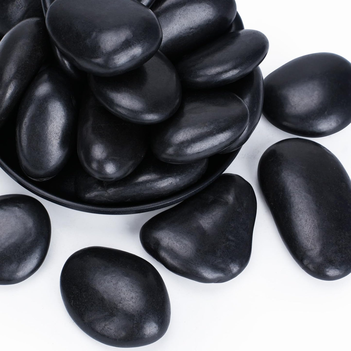 Pulovin 20 lbs Black Stones for Plants Indoor, 2-3 Inch Decorative River Rocks for Plants, Flower Pots, Vase, Polished Garden Stones for Outdoor Landscaping, Walkways, Yard
