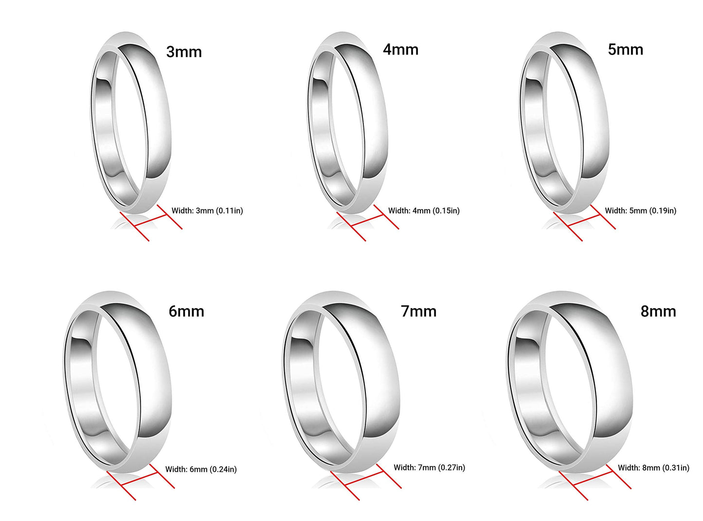 Tioneer Jewelry | Sterling Silver Plain Dome Wedding Band | Wedding Band for Women & Men | Sterling Silver Jewelry, Silver, 7mm, Size 12