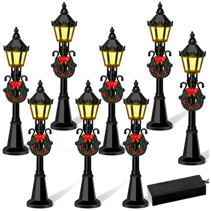 Christmas Mini Street Light Models, 4 Pcs Mini Street Lamp Dollhouse Streetlight Models, Miniature Christmas Village Pathway Lantern Post for DIY Micro Landscape Fairy Garden Accessories
