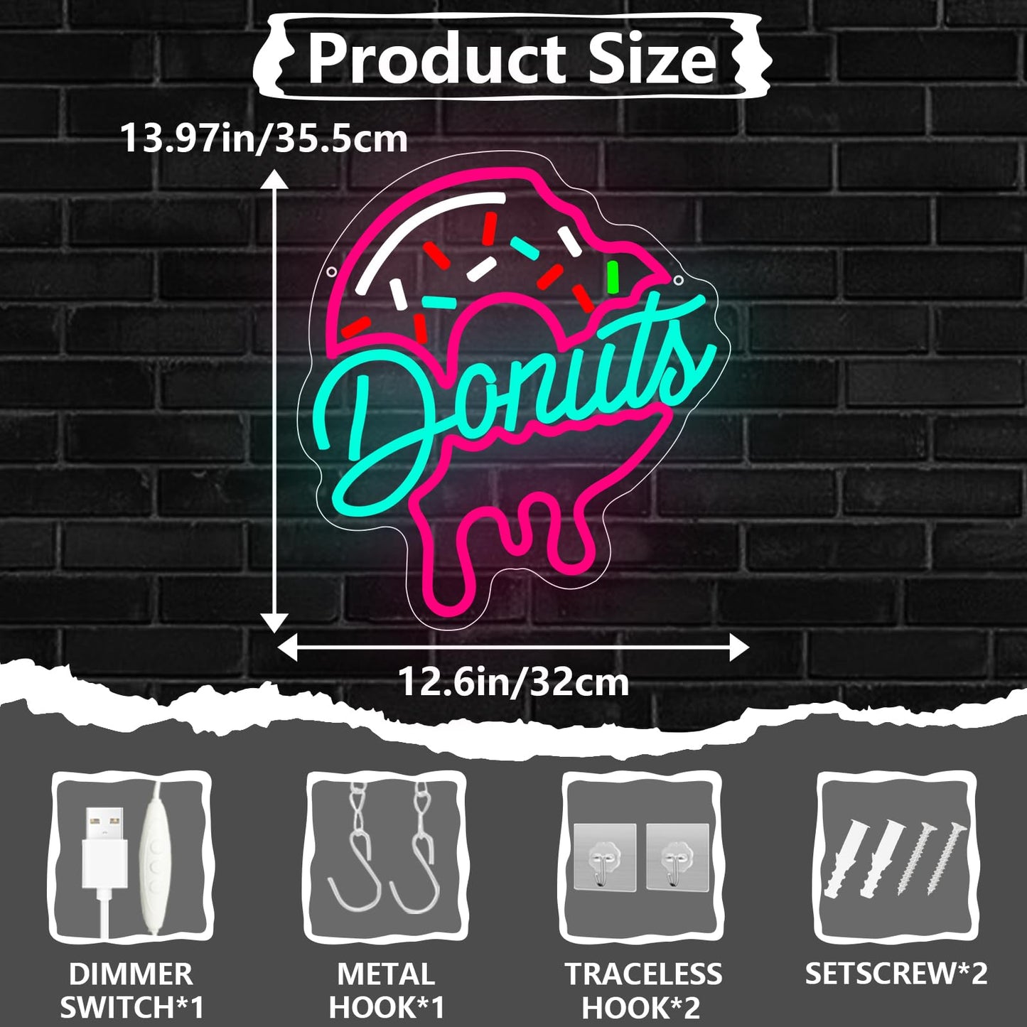 Donuts Neon Sign, Donuts Signs for Snack Bar Home Kitchen Restaurant Bakery Business Art Wall Decor,Gift for Cafe Fast Food Shop, Dimmable LED Neon Light USB Powered