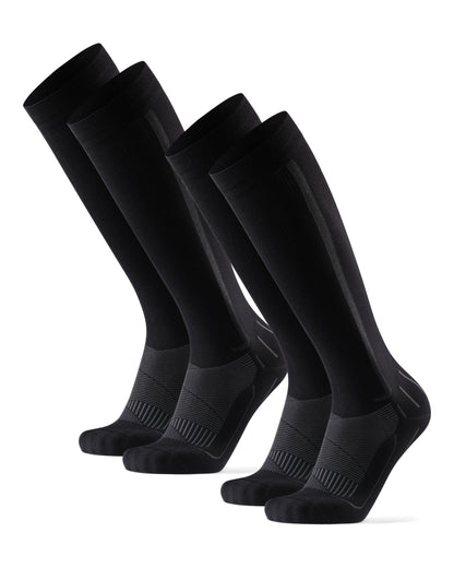 DANISH ENDURANCE Running Compression Socks, Flight Socks, 21-26mmHg, for Men & Women, Unisex, 2 Pack, Black/Grey, 43-47