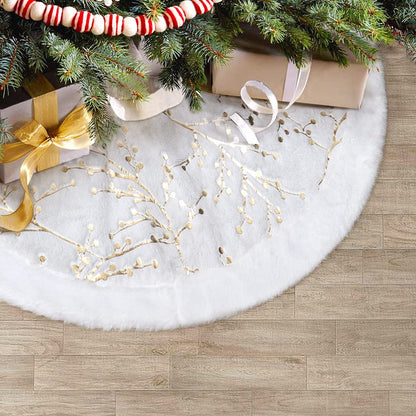 S-DEAL Christmas Tree Skirt with Golden Berries, 24Inches Faux Fur Plush Tree Skirt for Holiday Home Decor Xmas