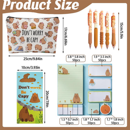 Capybara Stationery Set, School Supplies for Girls, 7 PCS Cute Office Supplies with Pencil Case, Pens and Sticky Notes, Capybara Gifts Party Favor for Stationery Back to School Office Supplies